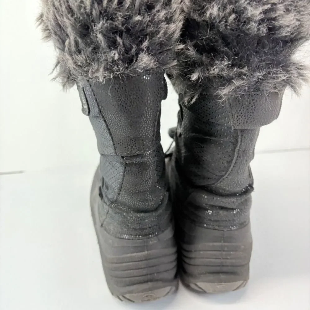 Kamik Big‎ Kids Size 4 Black Winter Snow Boots Faux Fur Lace Up FLAWED